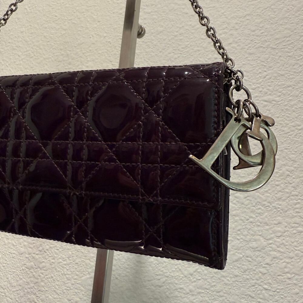 Lady Dior Wallet On Chain in patent purple. Elegant and Timeless!
